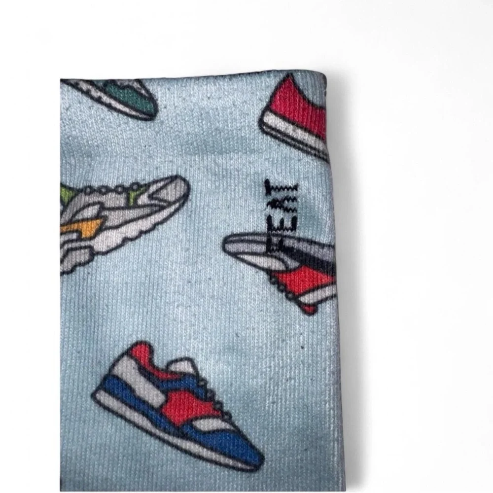 FEAT Blanket Blend Crew Socks - Light Blue Sneaker Print - Size Large